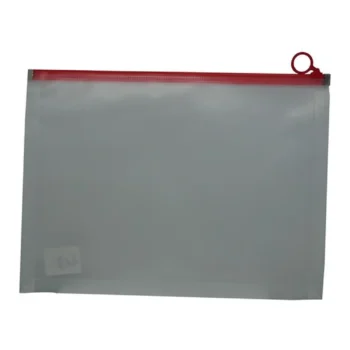 Brainware A4 Clear Carry Folder With Red Easy Slide Zip